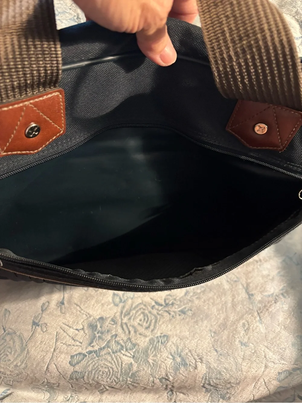Ricardo Beverly Hills Men's Navy BlueTravel Briefcase with Brown Webbing Handles